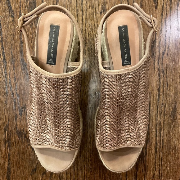 Steven Steve Madden Courage Espadrille Wedge Platform Sandals Cognac Multi - Picture 3 of 5
